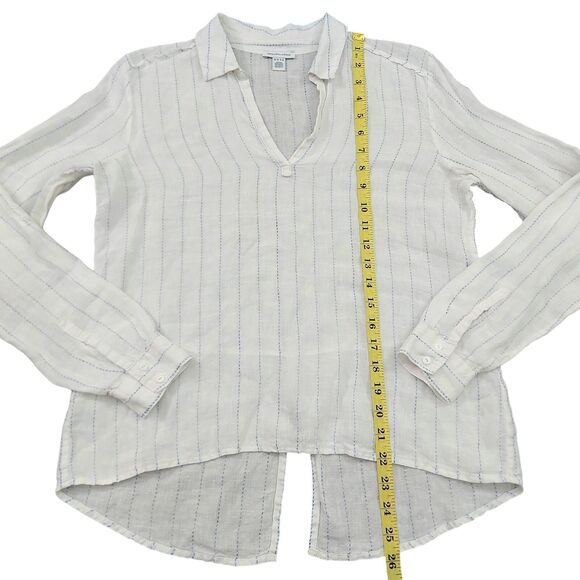 Saks Fifth Avenue Top Womens Small White Linen Pinstripe V-Neck Long Sleeve - Picture 9 of 12
